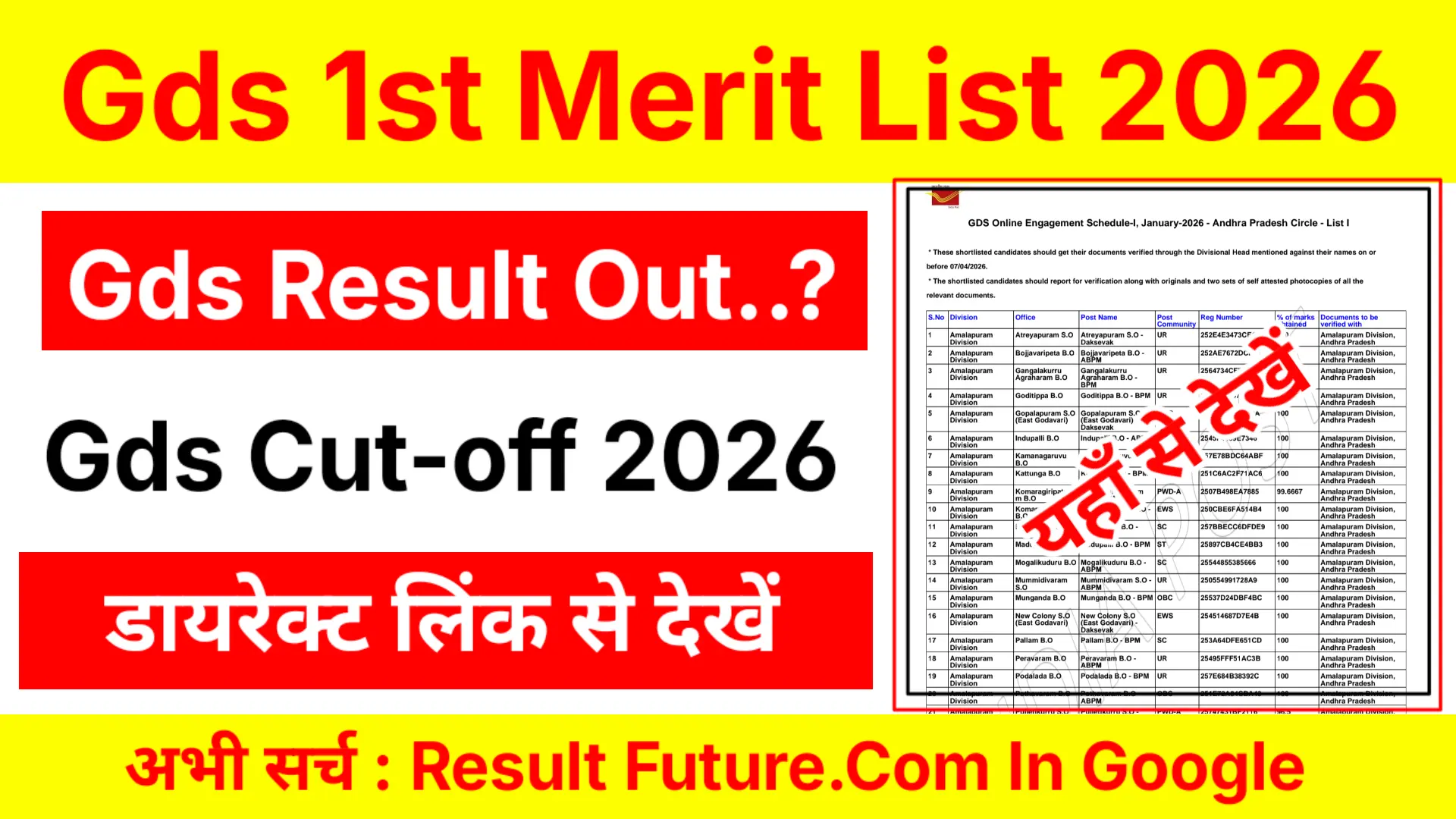 India Post Gds 1st Merit List 2026