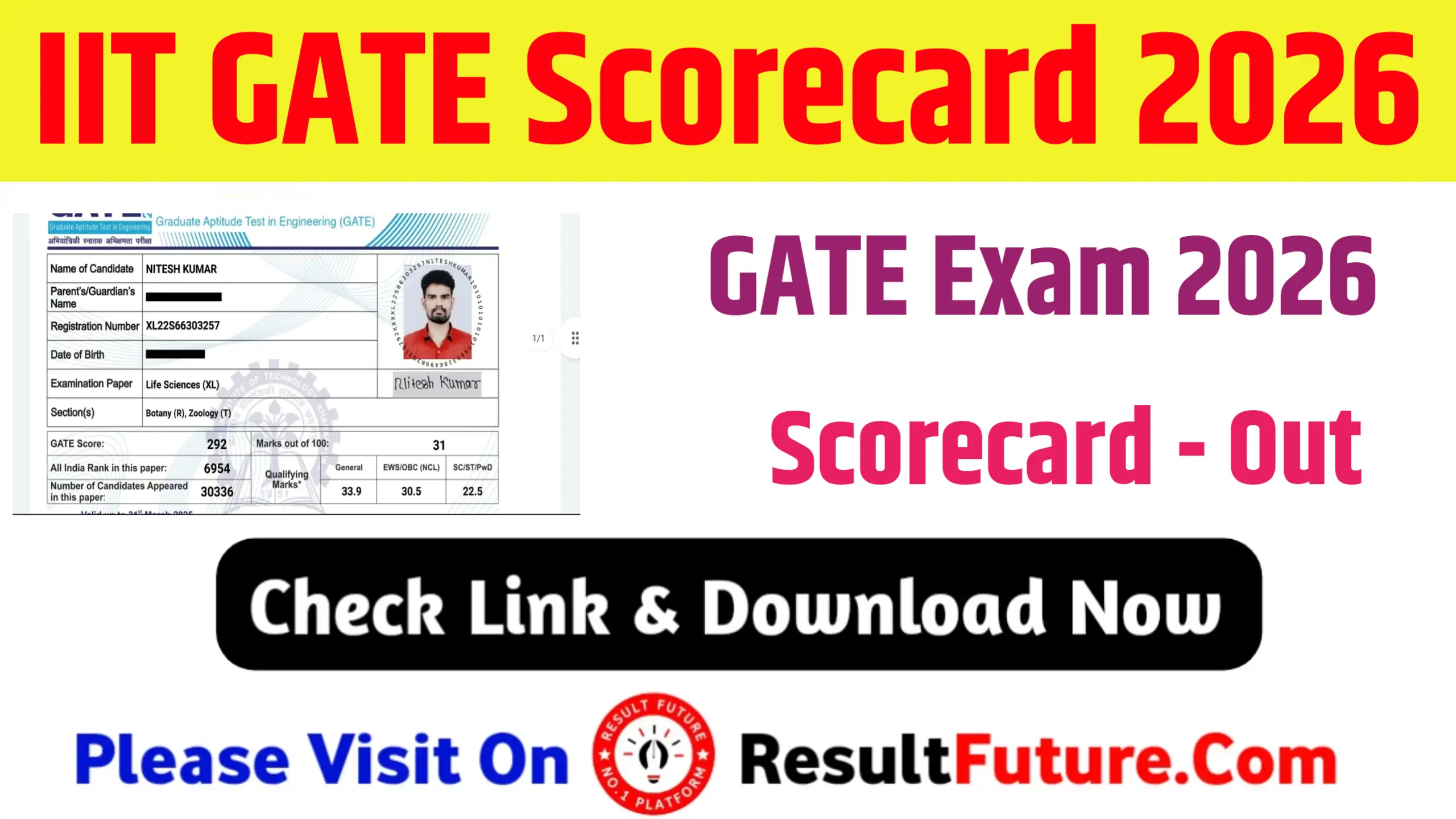 IIT GATE Scorecard 2026 Out : Cut Off Marks & Scorecard Download Now