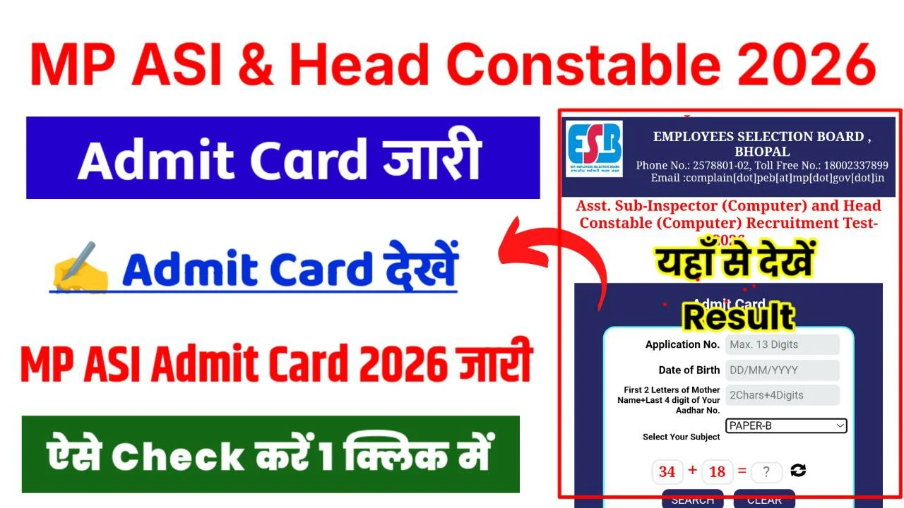 MP Police ASI and Head Constable Admit Card 2026 – Out, Direct Link To Download