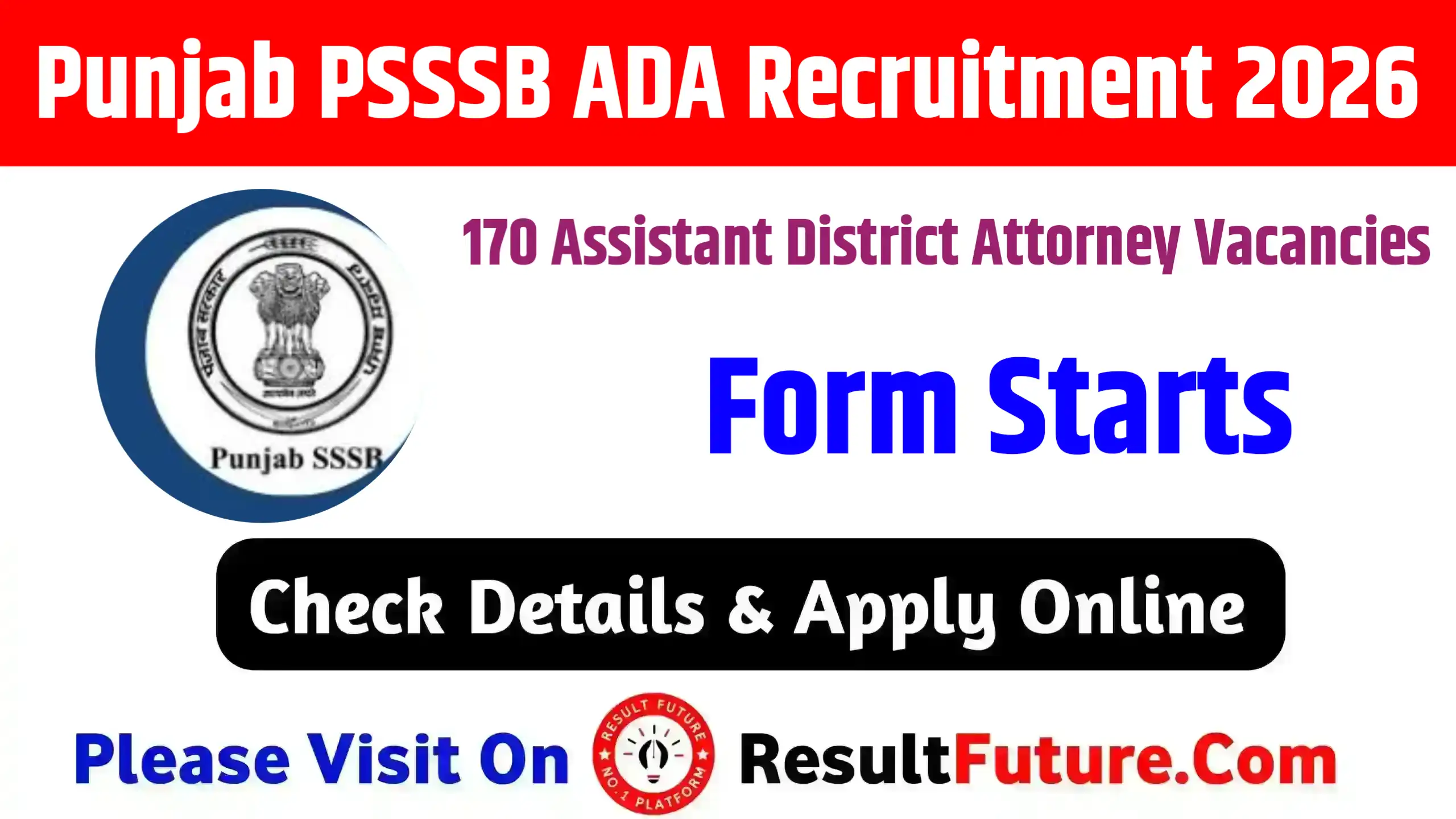 Punjab PSSSB ADA Recruitment 2026 : Online form 170 Assistant District Attorney Vacancies