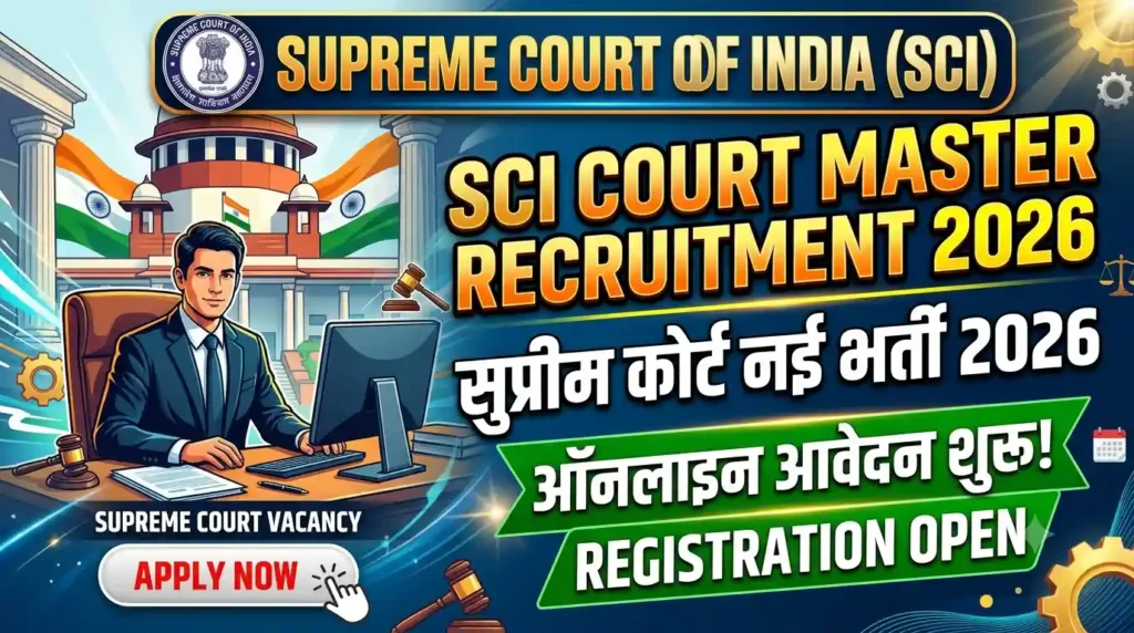SCI Court Master Recruitment 2026 : सुप्रीम कोर्ट नई भर्ती का ऑनलाइन आवेदन शुरू!