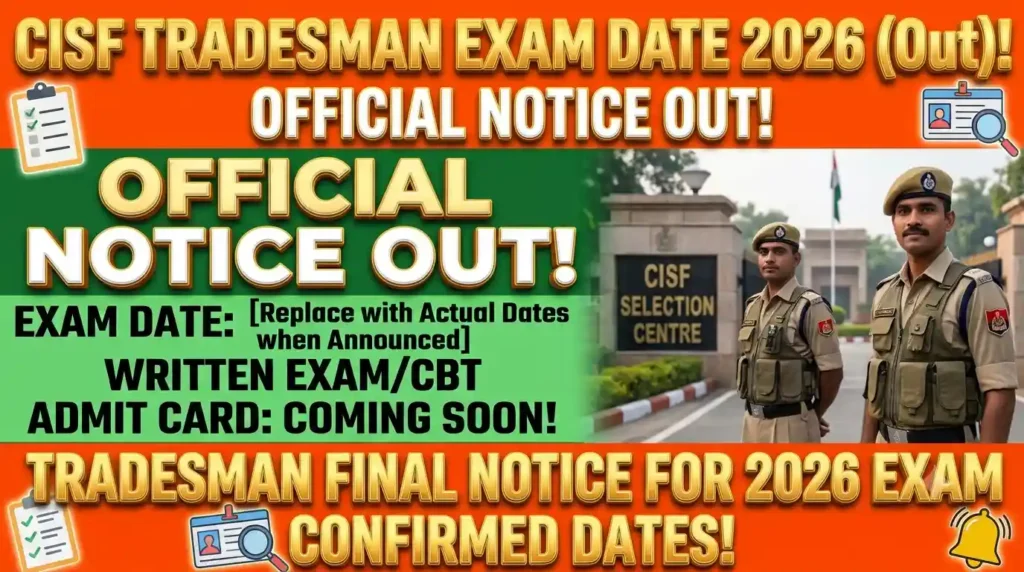 CISF Tradesman Exam Date 2026 (Out) : Official Notice Out